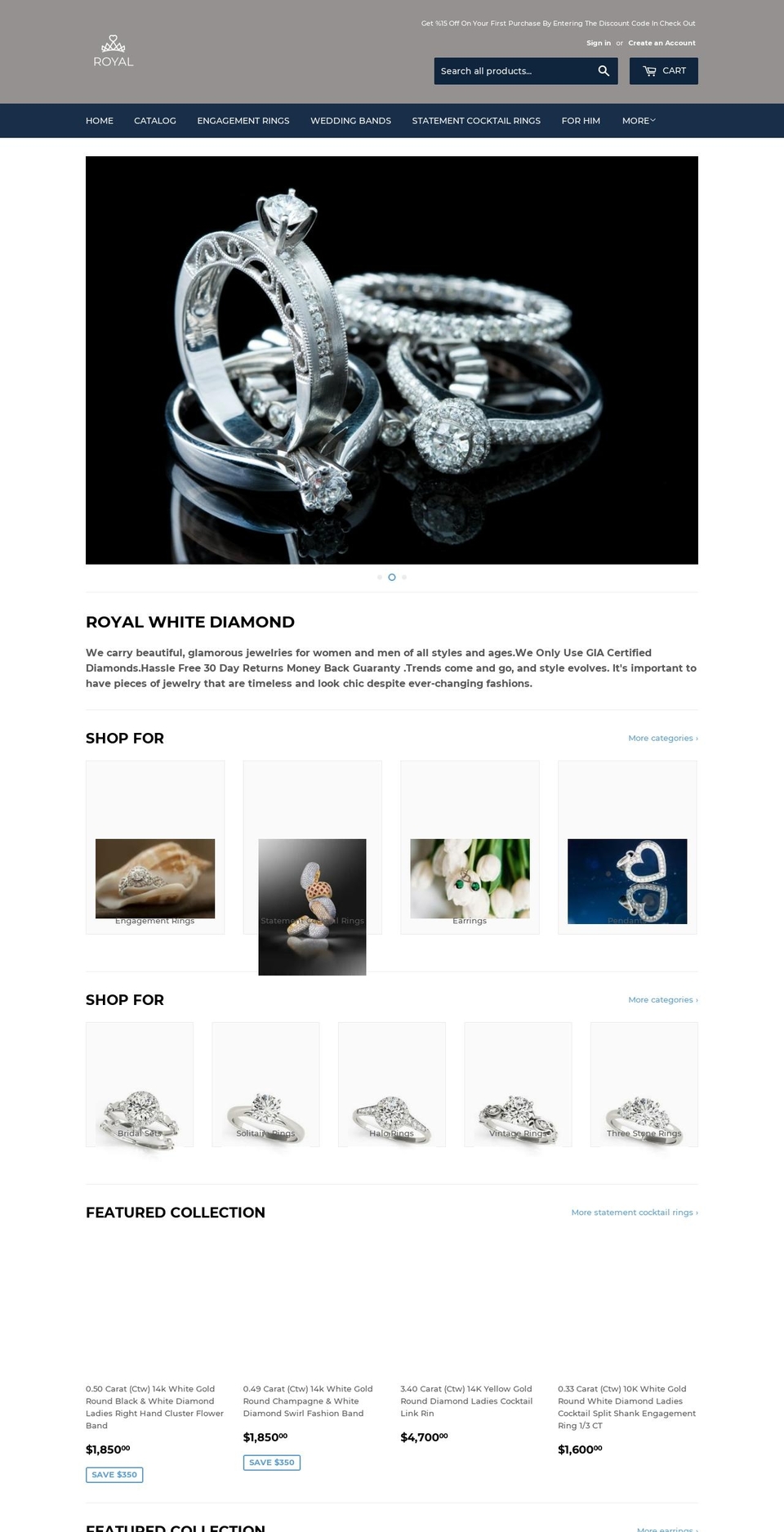 royalwhitediamond.com — Shopify storefront screenshot