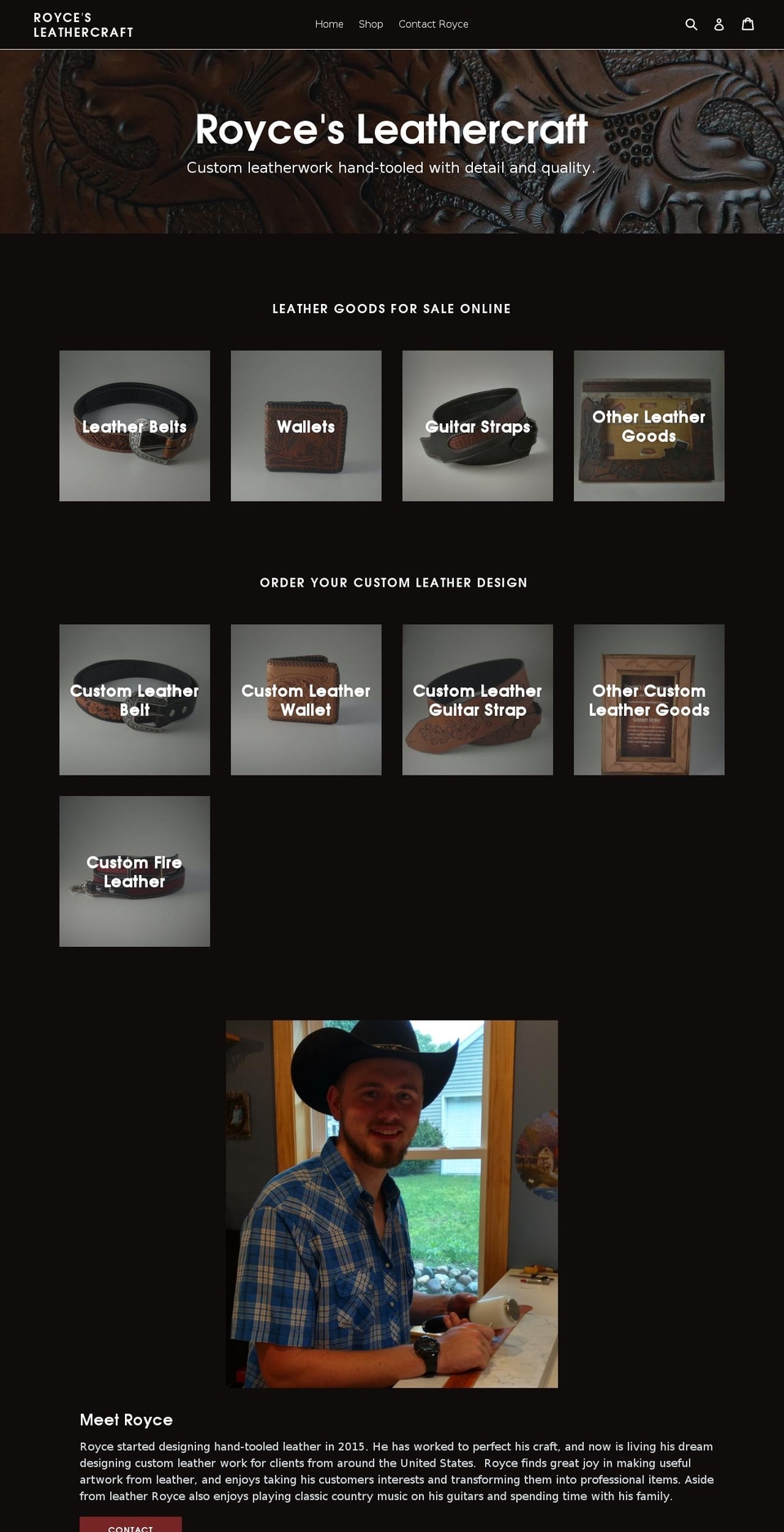 roycesleathercraft.com — Shopify storefront screenshot