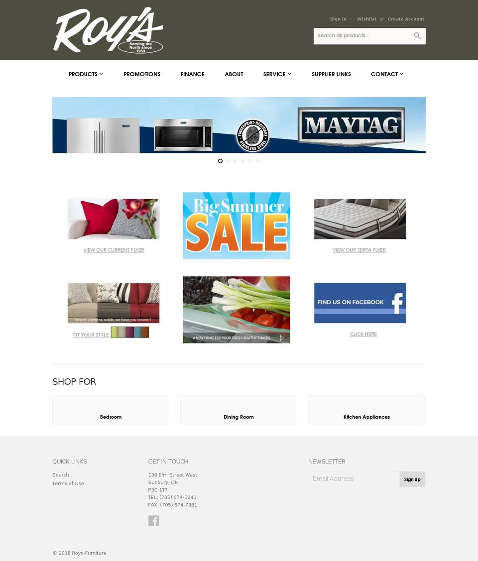 roysfurniture.com shopify website screenshot