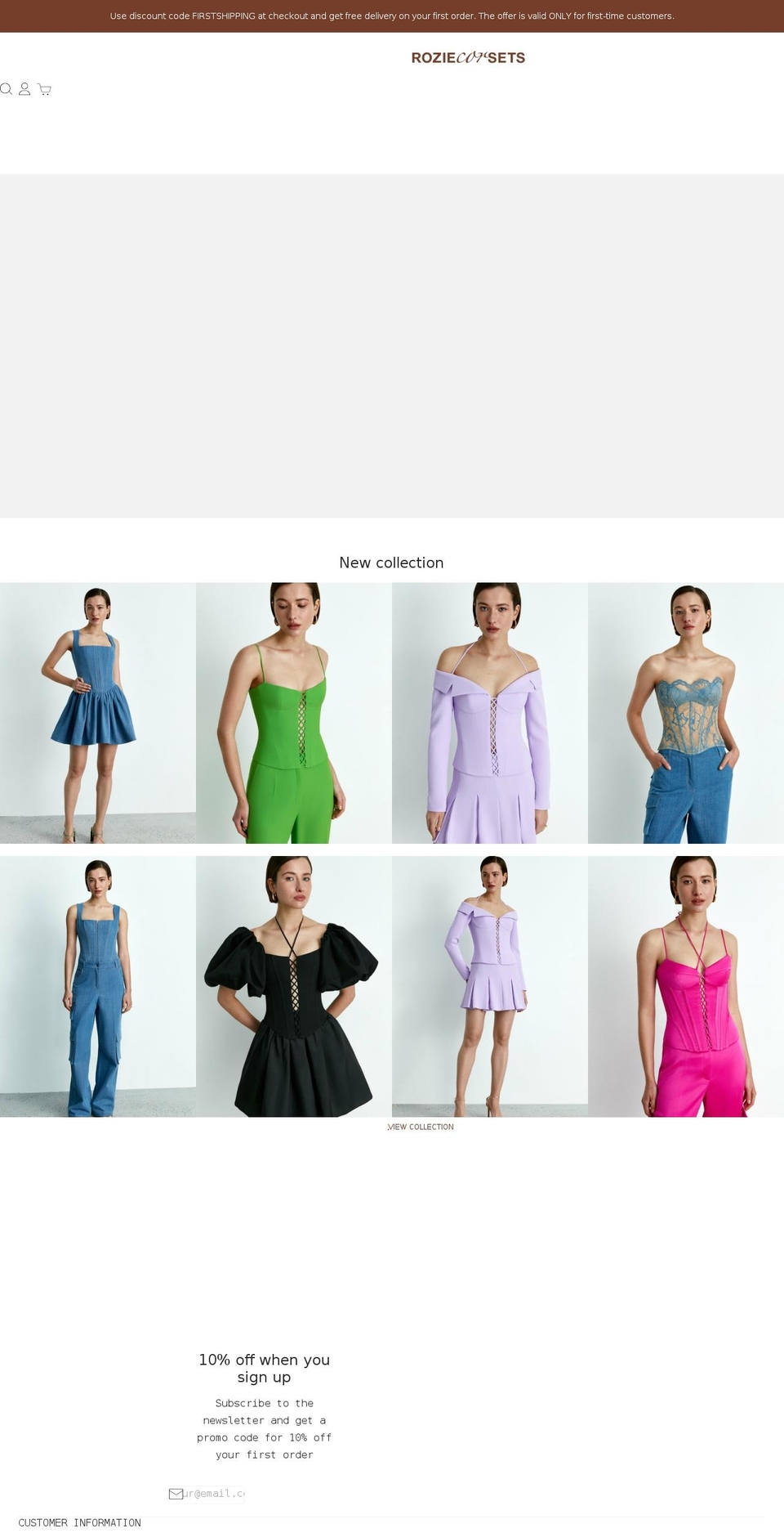 roziecorsets.com shopify website screenshot