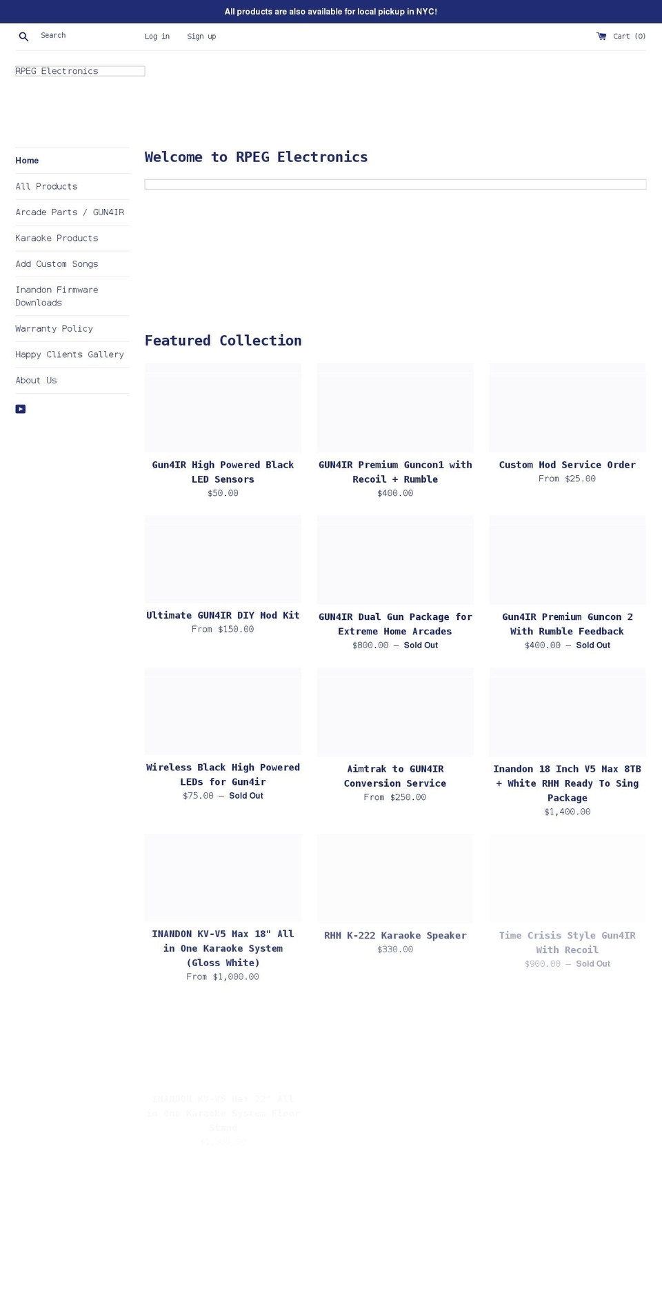 rpegelectronics.com shopify website screenshot