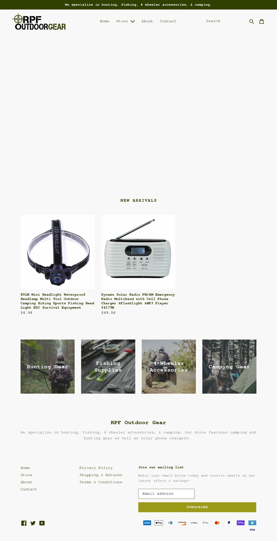 rpf-outdoorgear.com shopify website screenshot