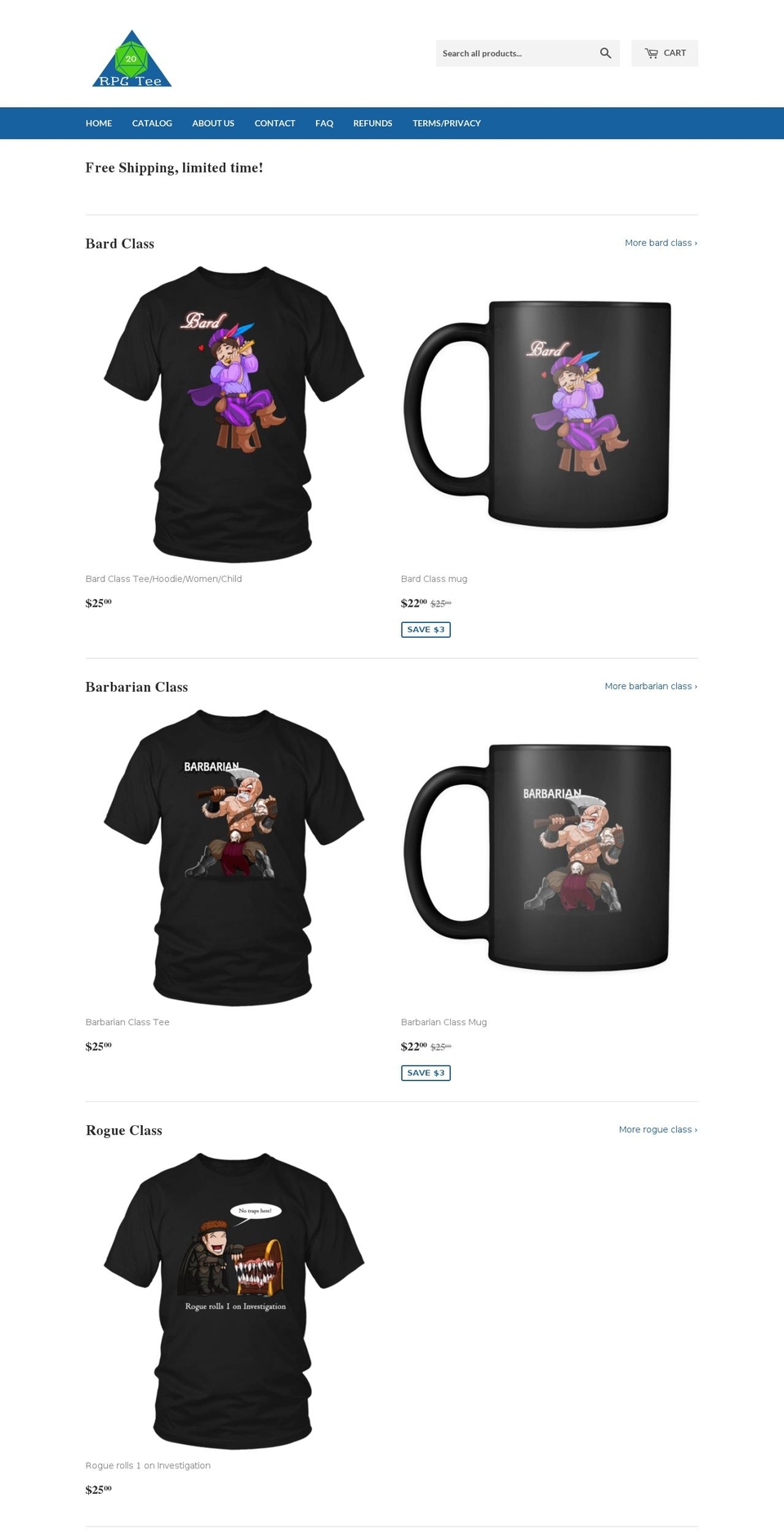rpgtee.com shopify website screenshot