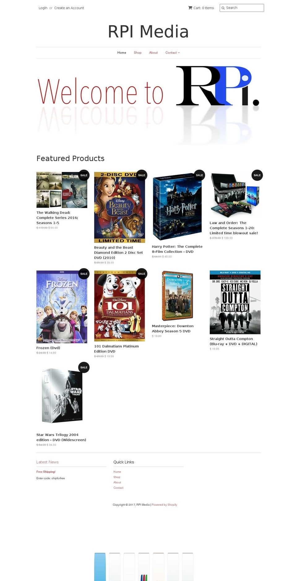rpimediastore.com shopify website screenshot