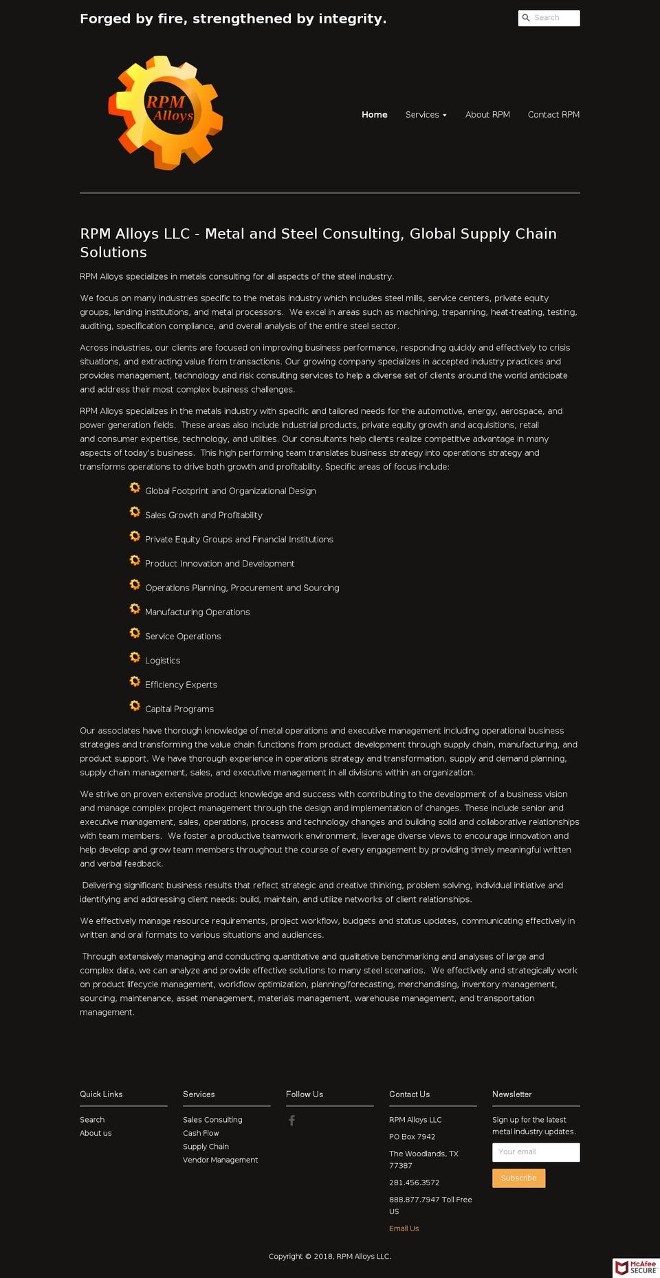 rpmalloys.com — Shopify storefront screenshot