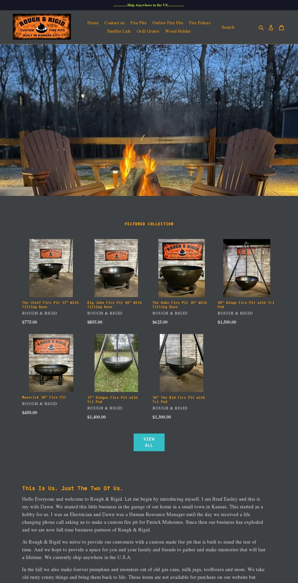 rrfirepits.com shopify website screenshot