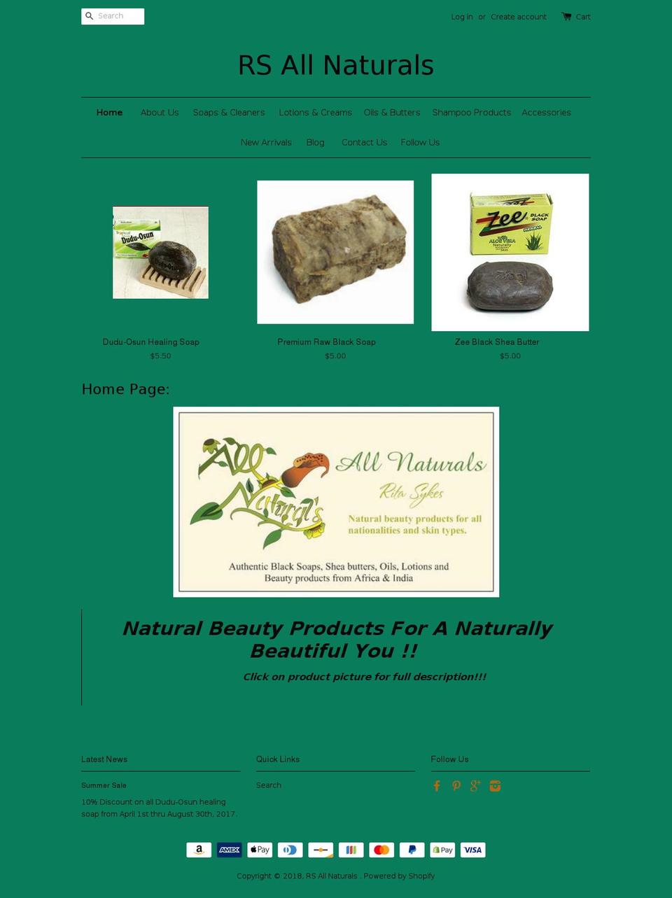 rsallnaturals.com shopify website screenshot