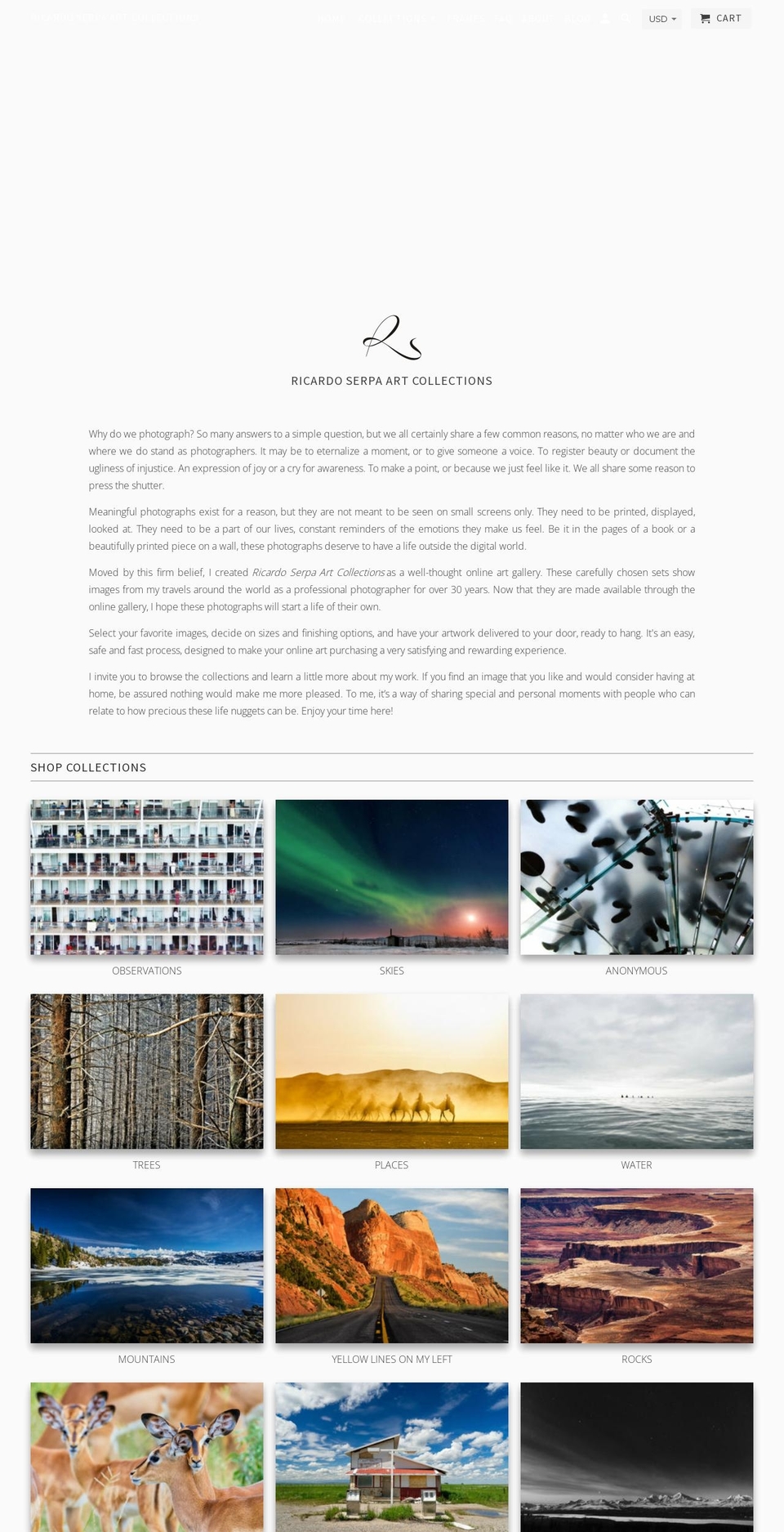 rsartcollections.com shopify website screenshot