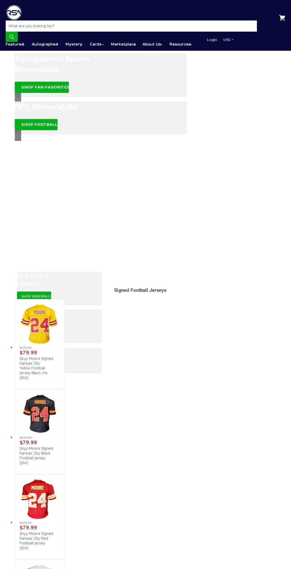 rsautographs.com — Shopify storefront screenshot