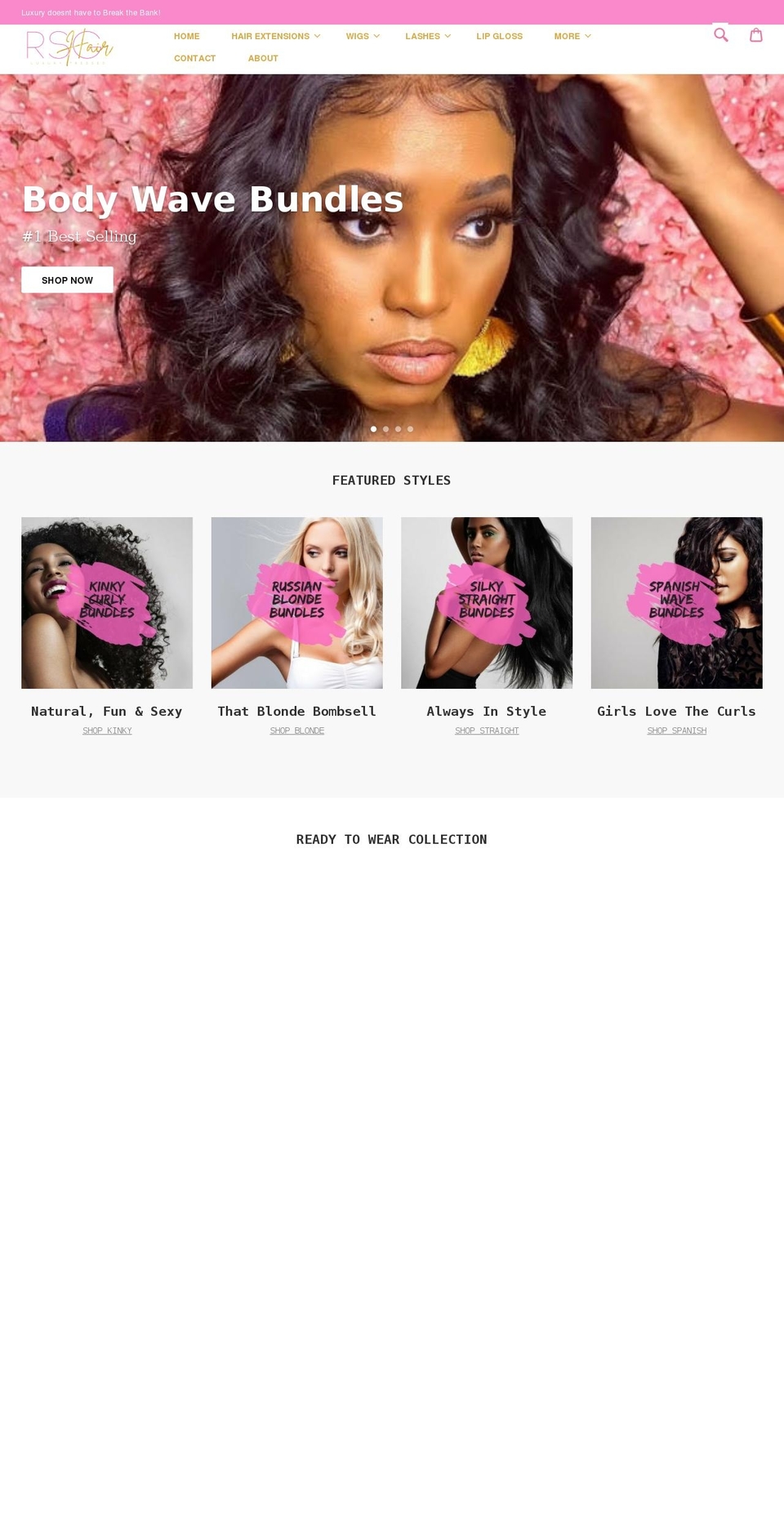 Pop shop theme with Installments message Shopify theme site example rsghair.com