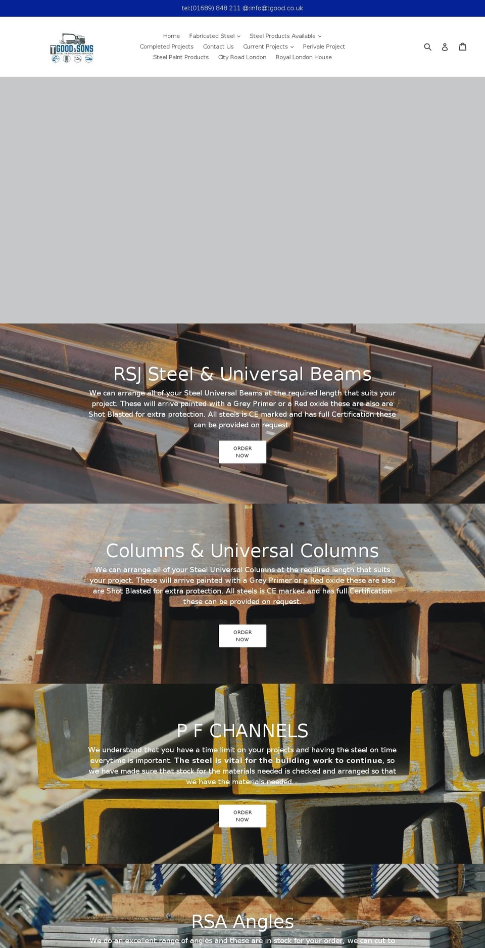 rsjsteelbeamsonline.co.uk shopify website screenshot
