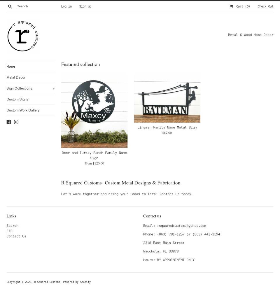 rsquaredcustoms.com — Shopify storefront screenshot