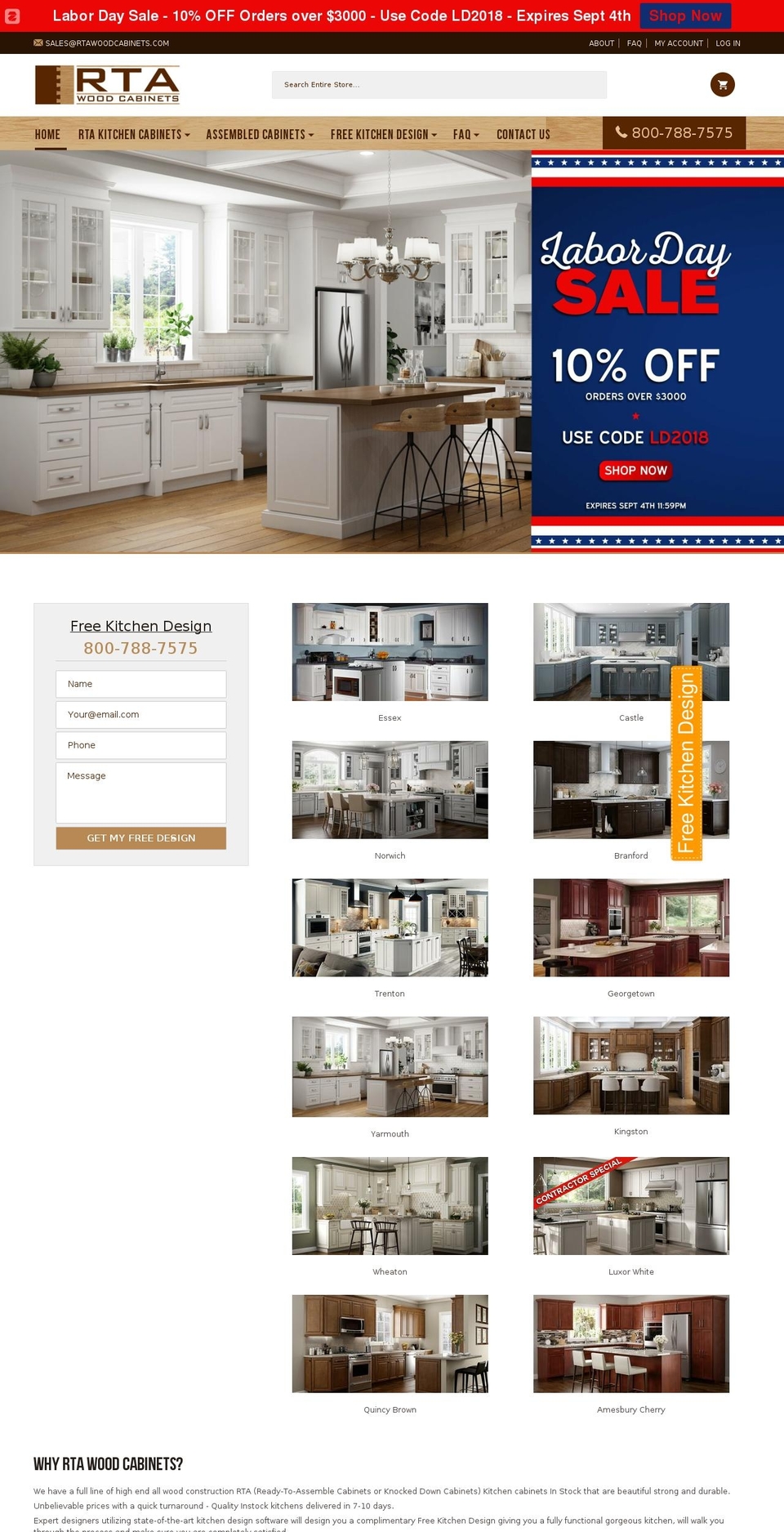rtawoodcabinet.com — Shopify storefront screenshot