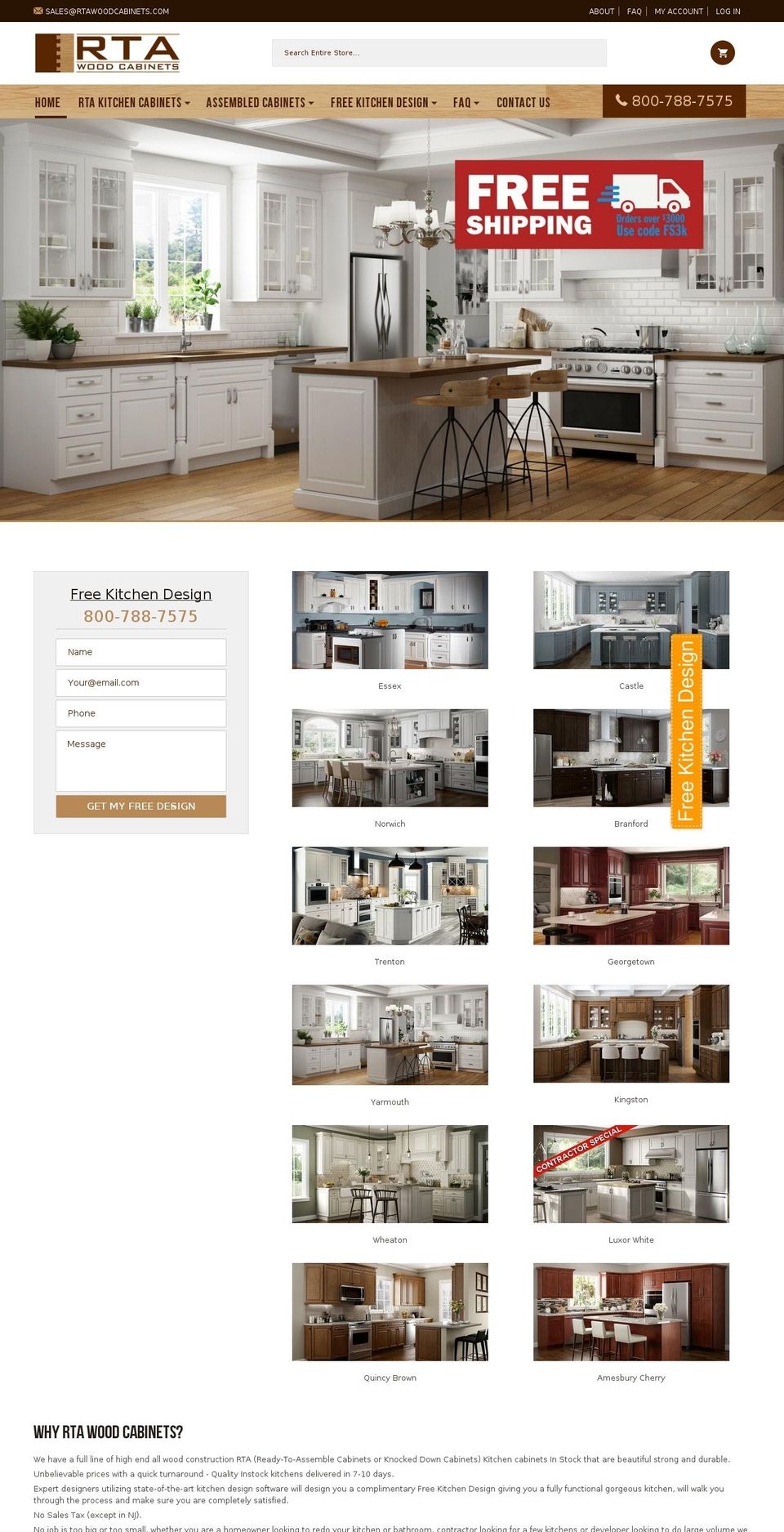 rtawoodcabinets.com shopify website screenshot