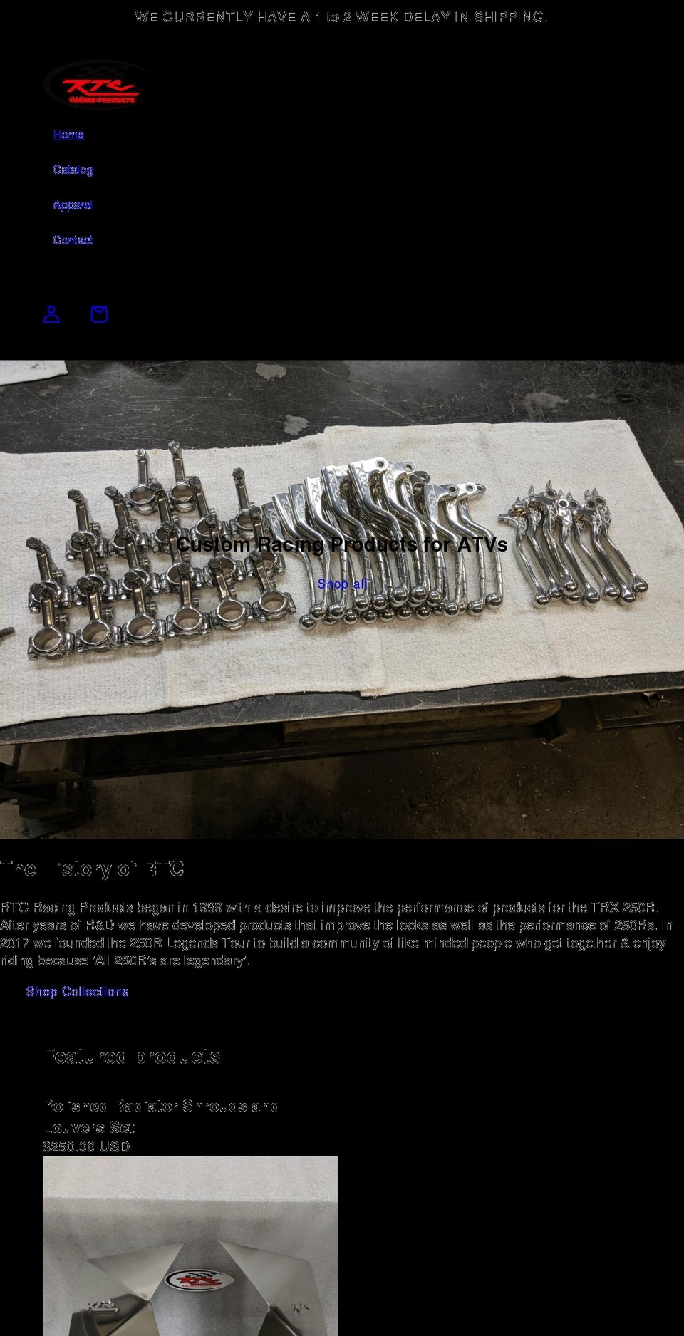 rtcracingproducts.com shopify website screenshot