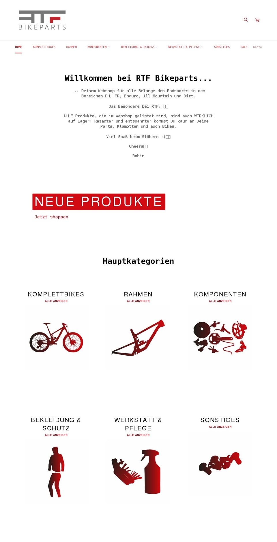 rtf-bikeparts.de shopify website screenshot