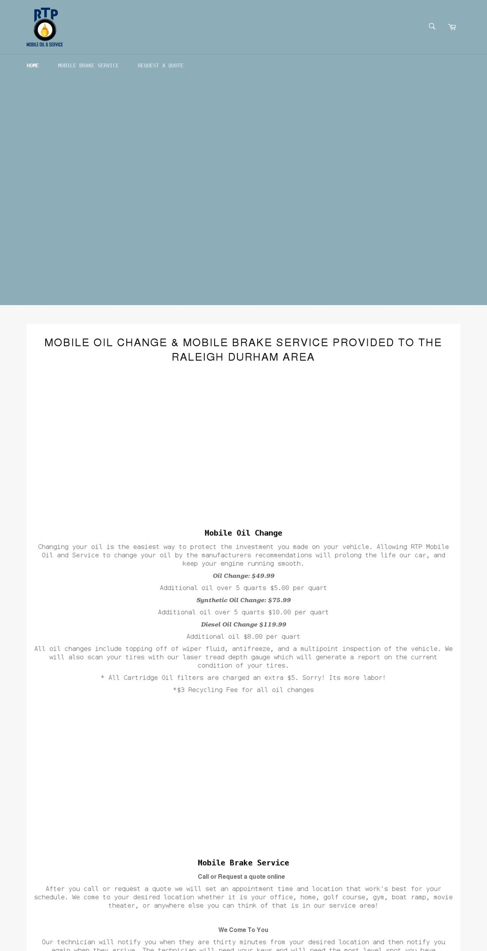 rtpmobileoilandservice.com shopify website screenshot