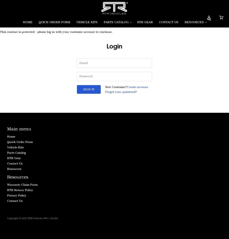 rtrvehiclesdealerportal.com shopify website screenshot