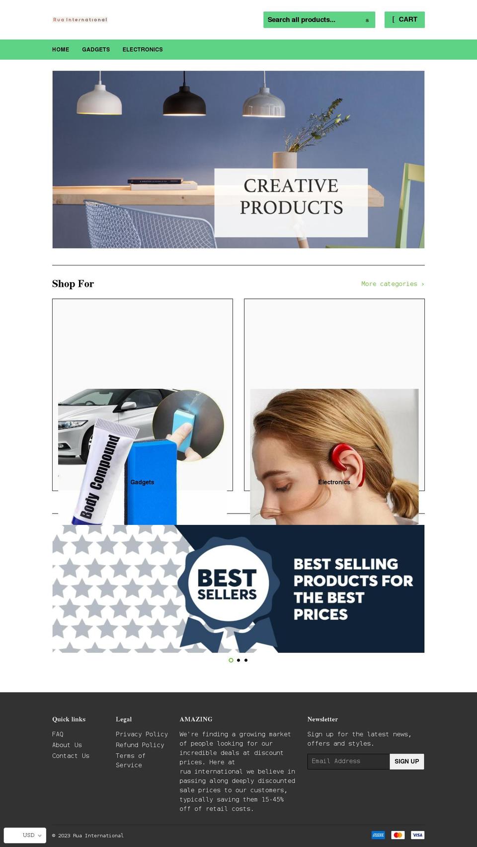 ruainternational.com shopify website screenshot