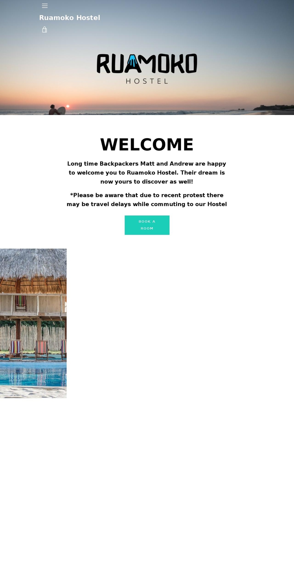 ruamokohostel.com shopify website screenshot