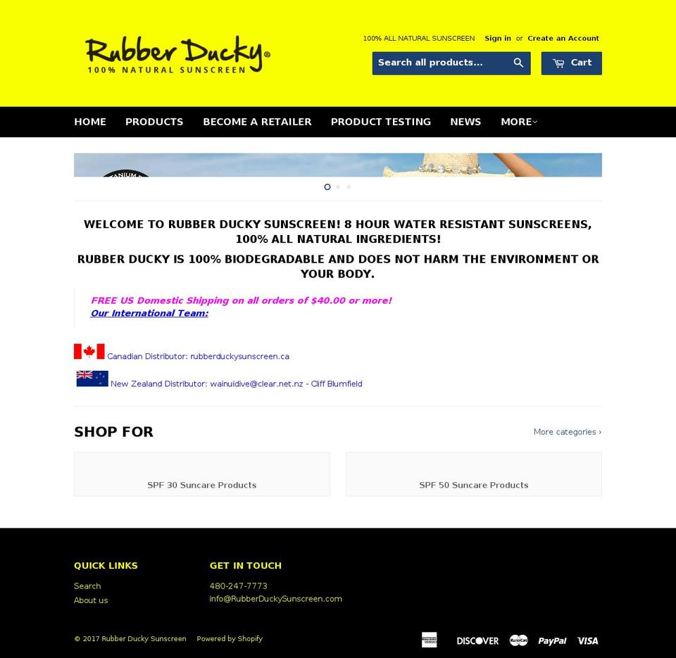 rubberduckysunscreen.net shopify website screenshot