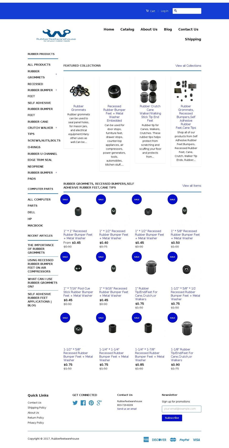 rubberfeetwarehouse.com shopify website screenshot