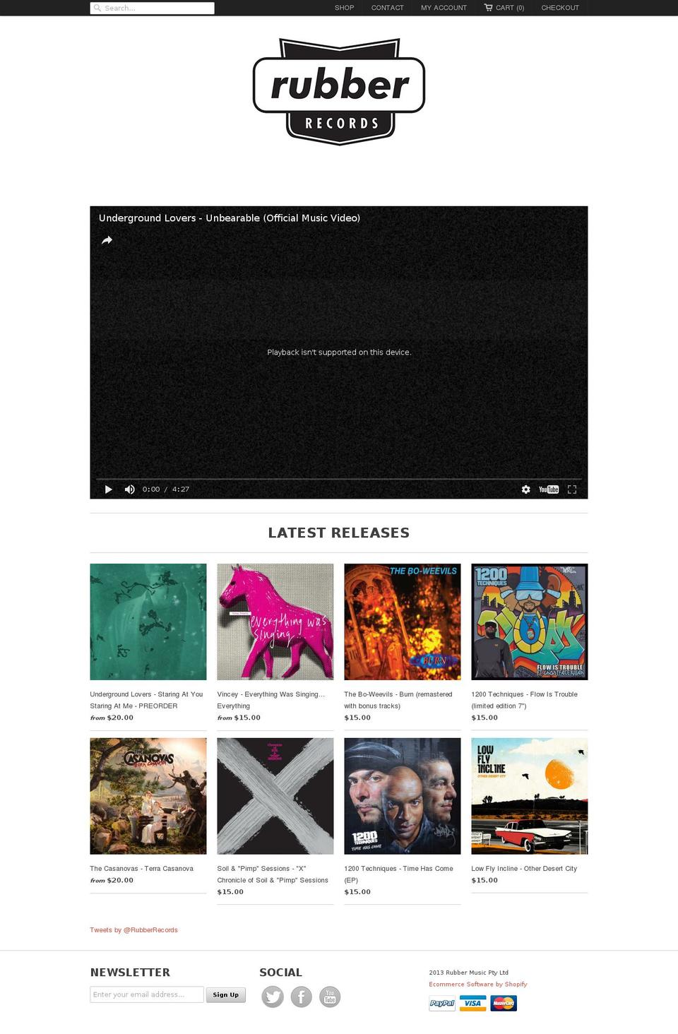 rubberrecords.com.au shopify website screenshot