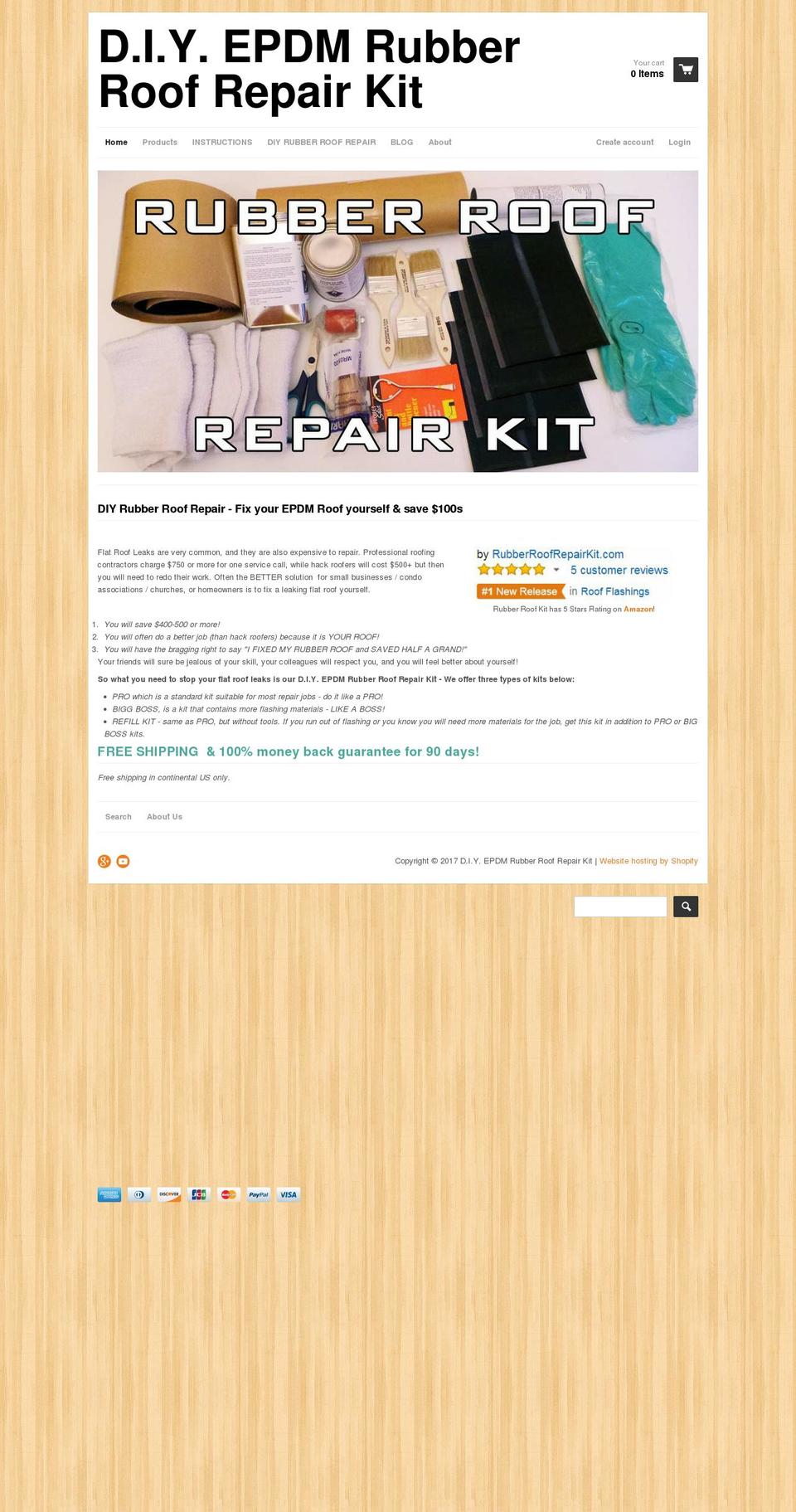 rubberroofrepairkit.com shopify website screenshot