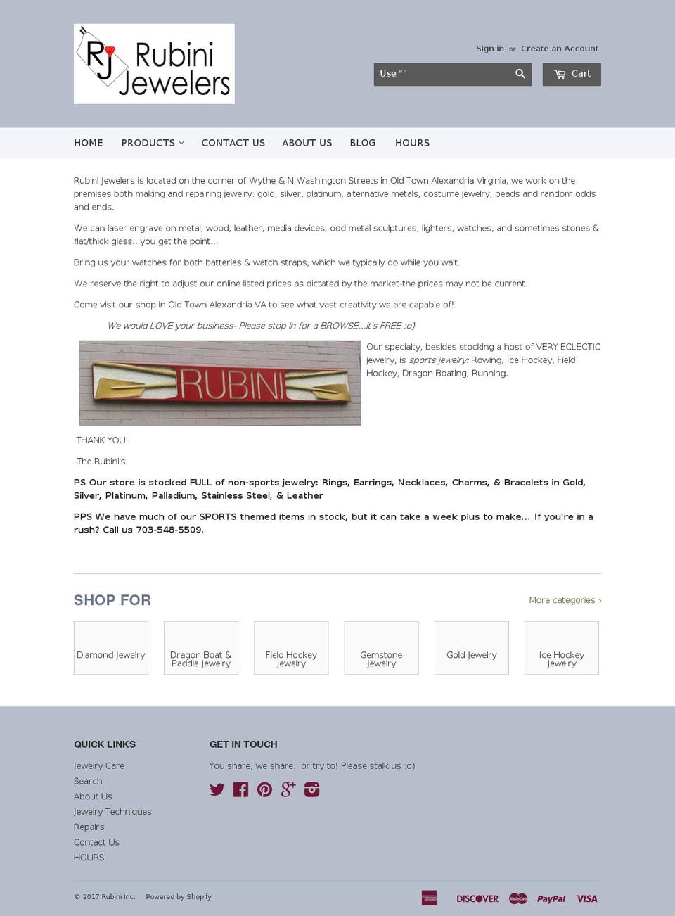 rubinijewelers.com shopify website screenshot