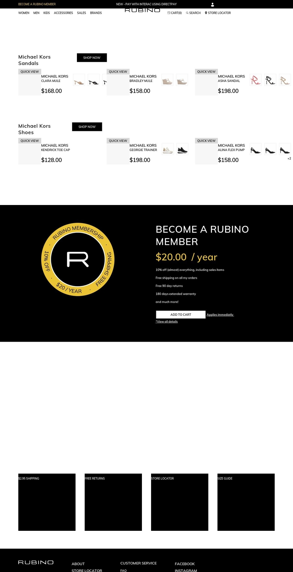 rubinoshoes.com shopify website screenshot