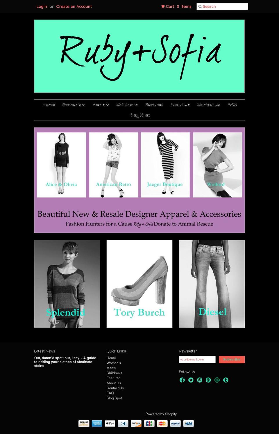 rubyandsofia.com shopify website screenshot