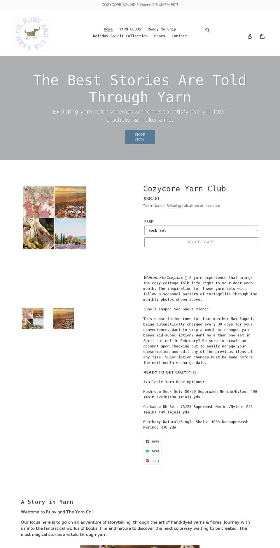 rubyandtheyarnco.com shopify website screenshot