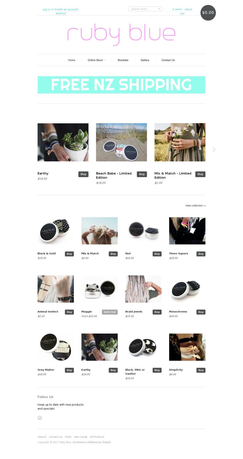 rubyblue.co.nz shopify website screenshot