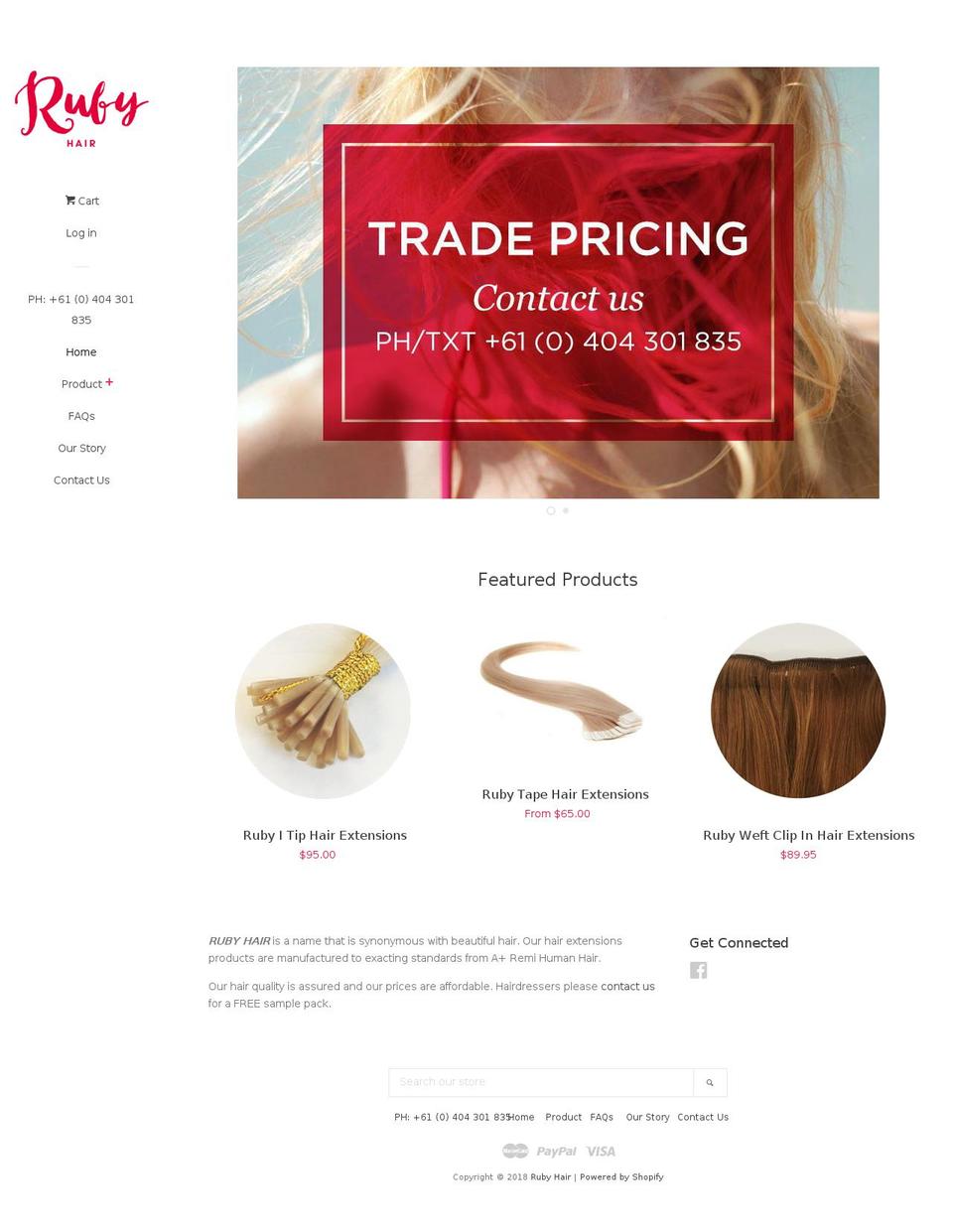 rubyhairextensions.com.au shopify website screenshot