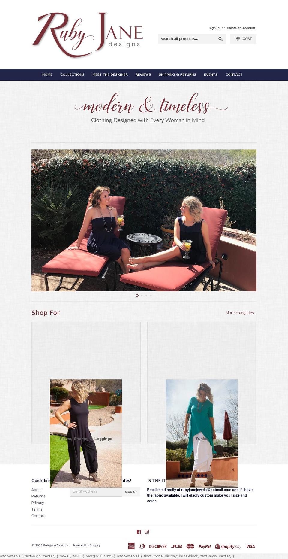 rubyjanedesigns.com shopify website screenshot