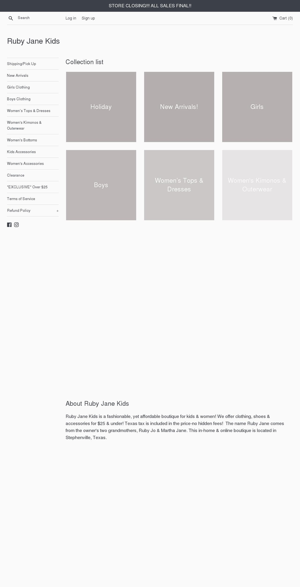 rubyjanekids.com shopify website screenshot