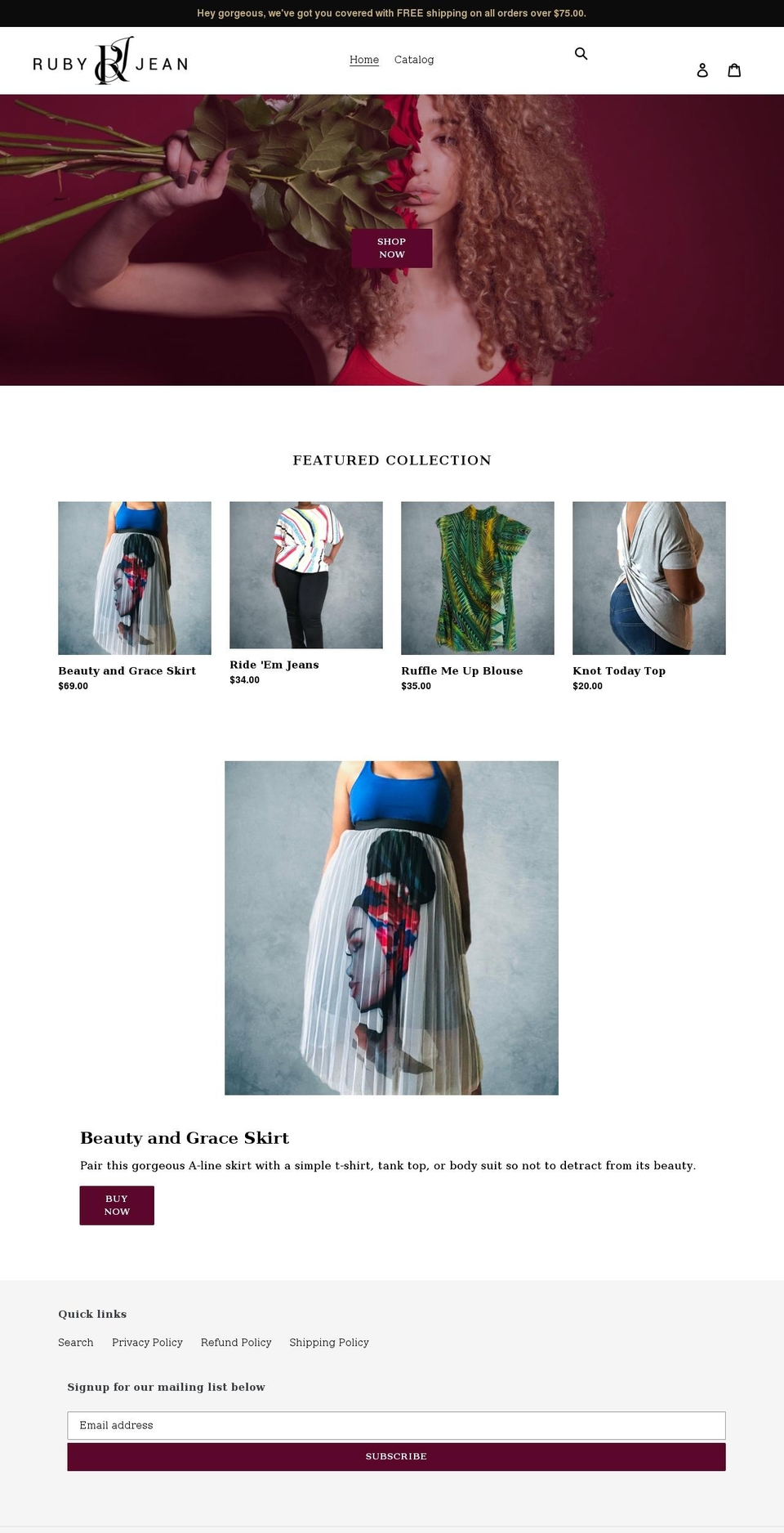 rubyjeanboutique.com shopify website screenshot