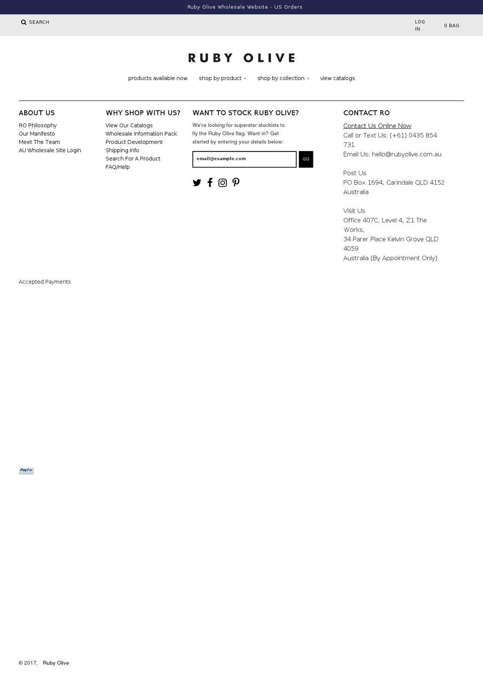 rubyolivewholesale.com shopify website screenshot