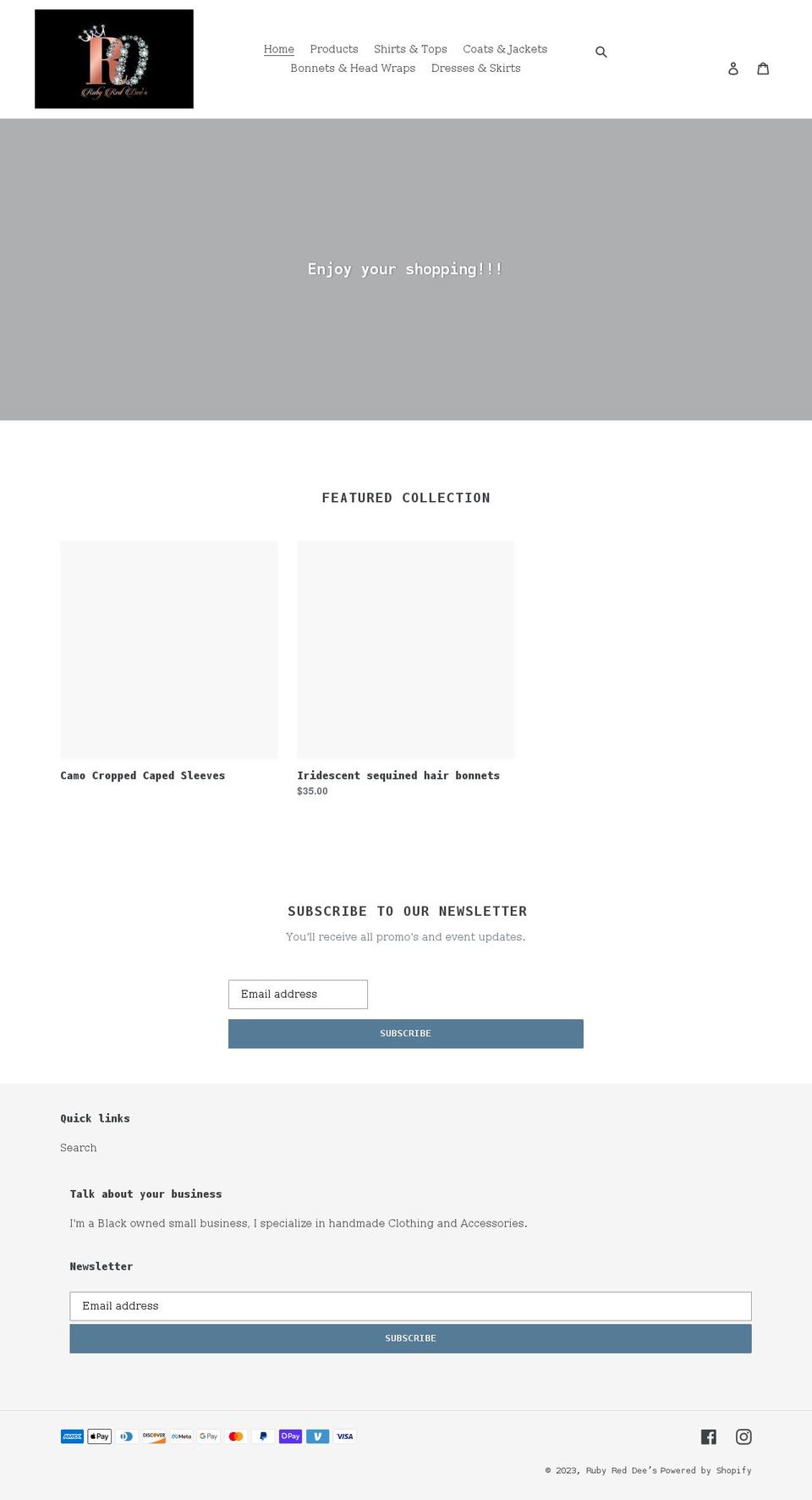rubyreddeesboutique.com shopify website screenshot