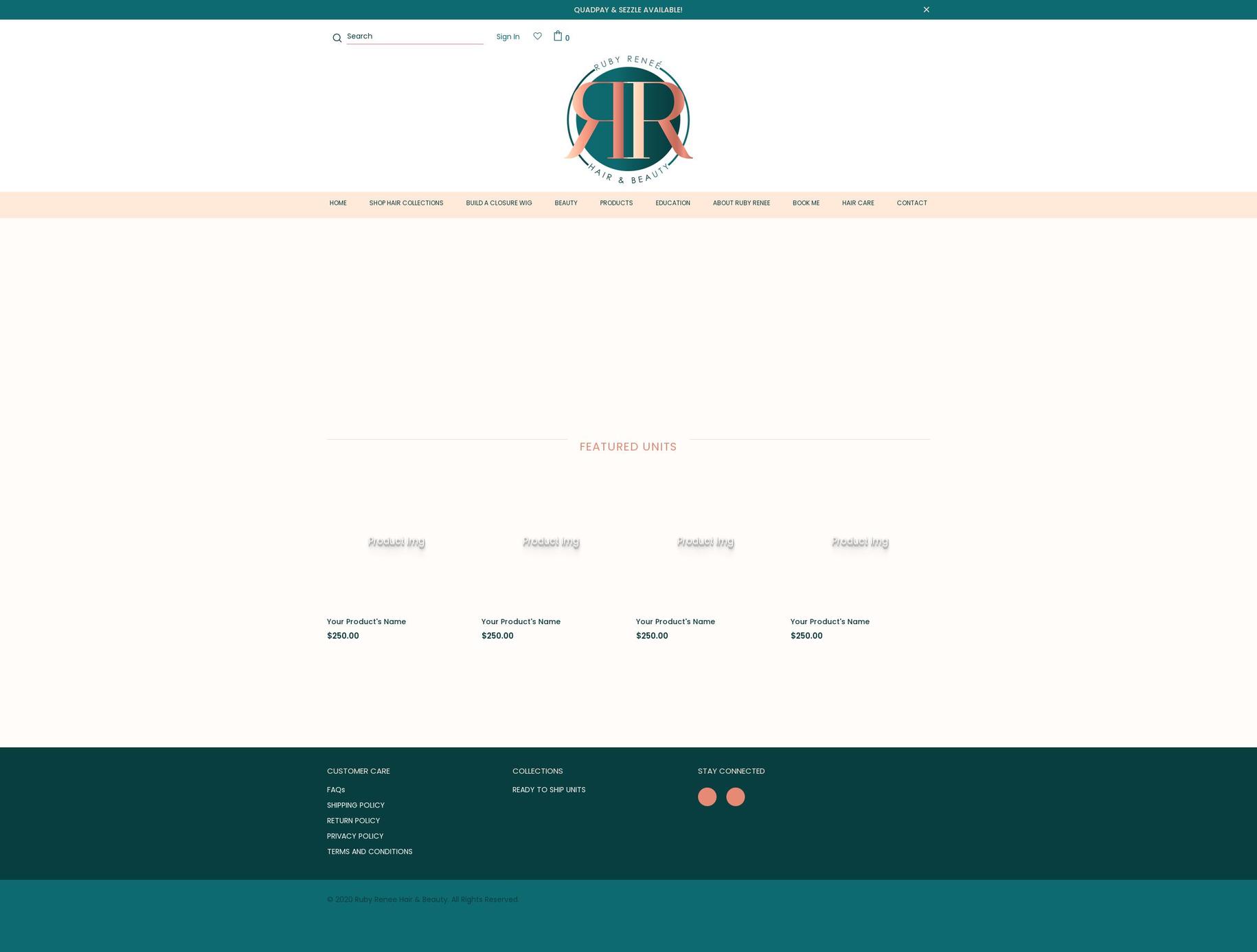 rubyreneehair.com shopify website screenshot