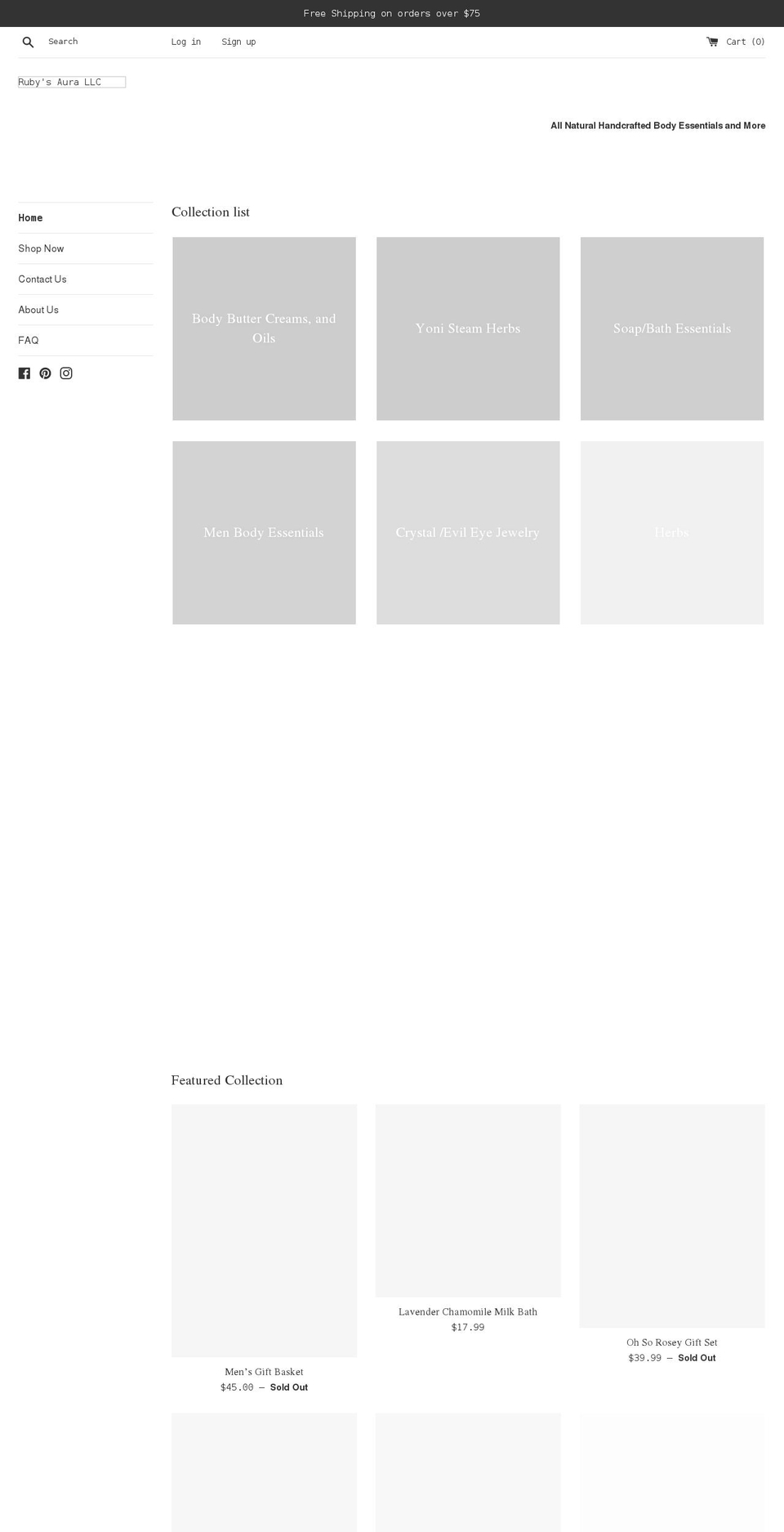 rubysaura.com shopify website screenshot