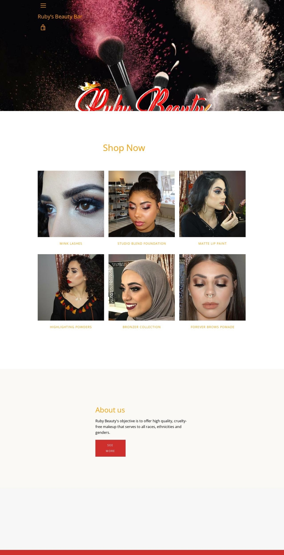 rubysbeautybar.com — Shopify storefront screenshot