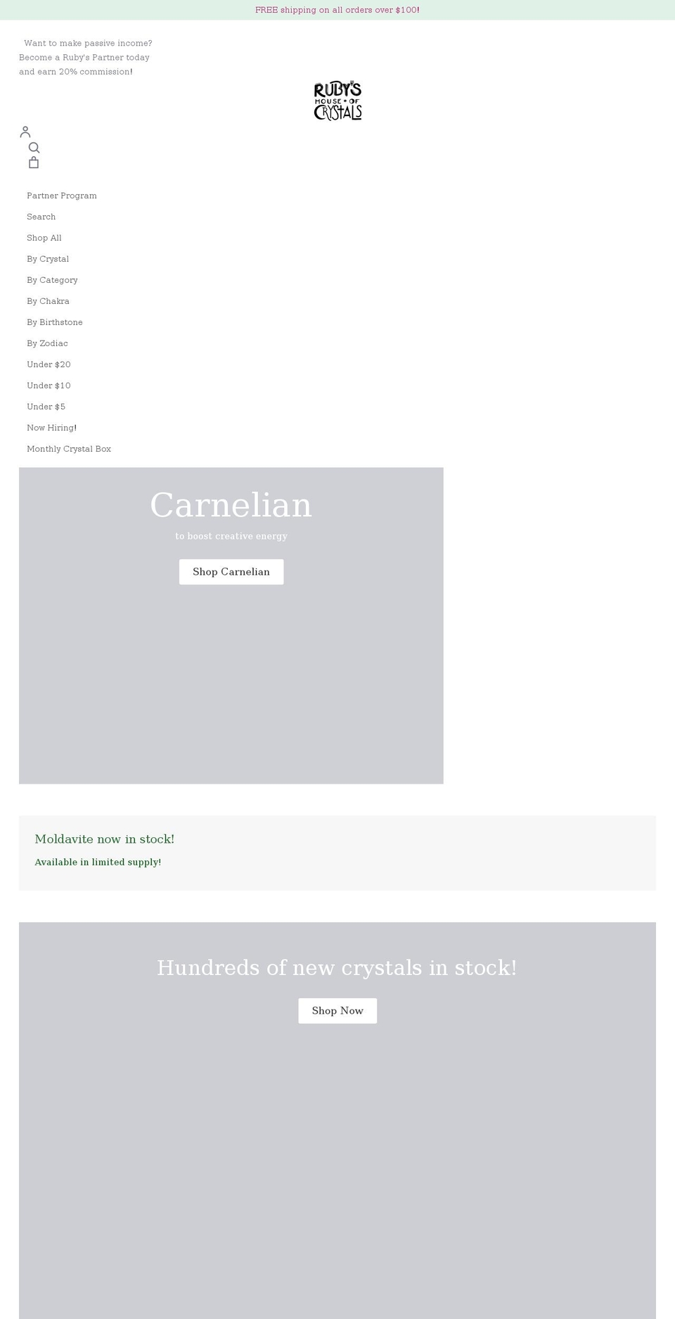 rubyshouseofcrystals.com shopify website screenshot