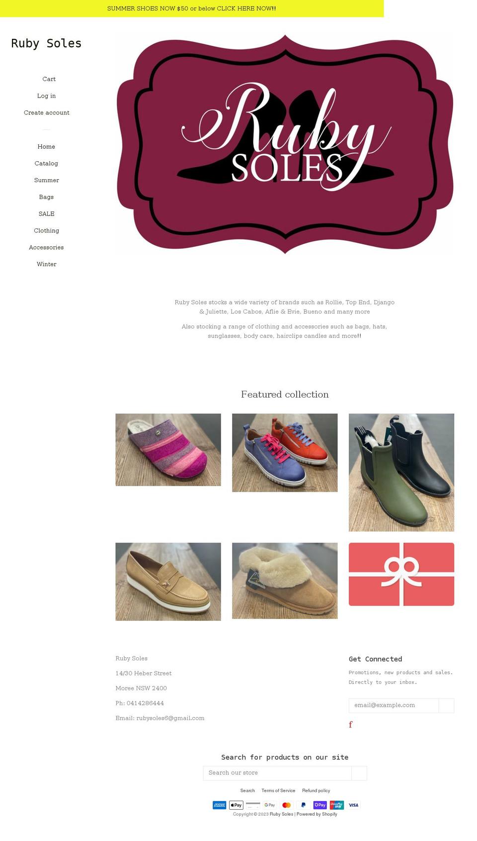 rubysolesmoree.com shopify website screenshot