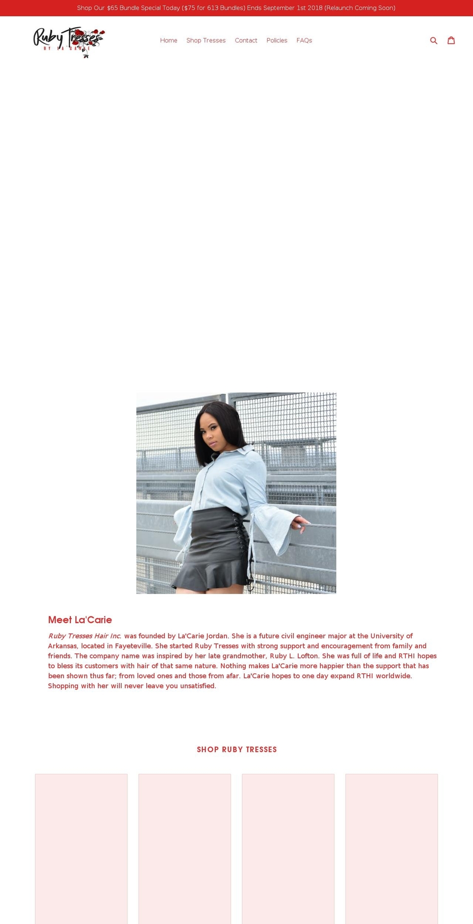 rubytresses.com — Shopify storefront screenshot