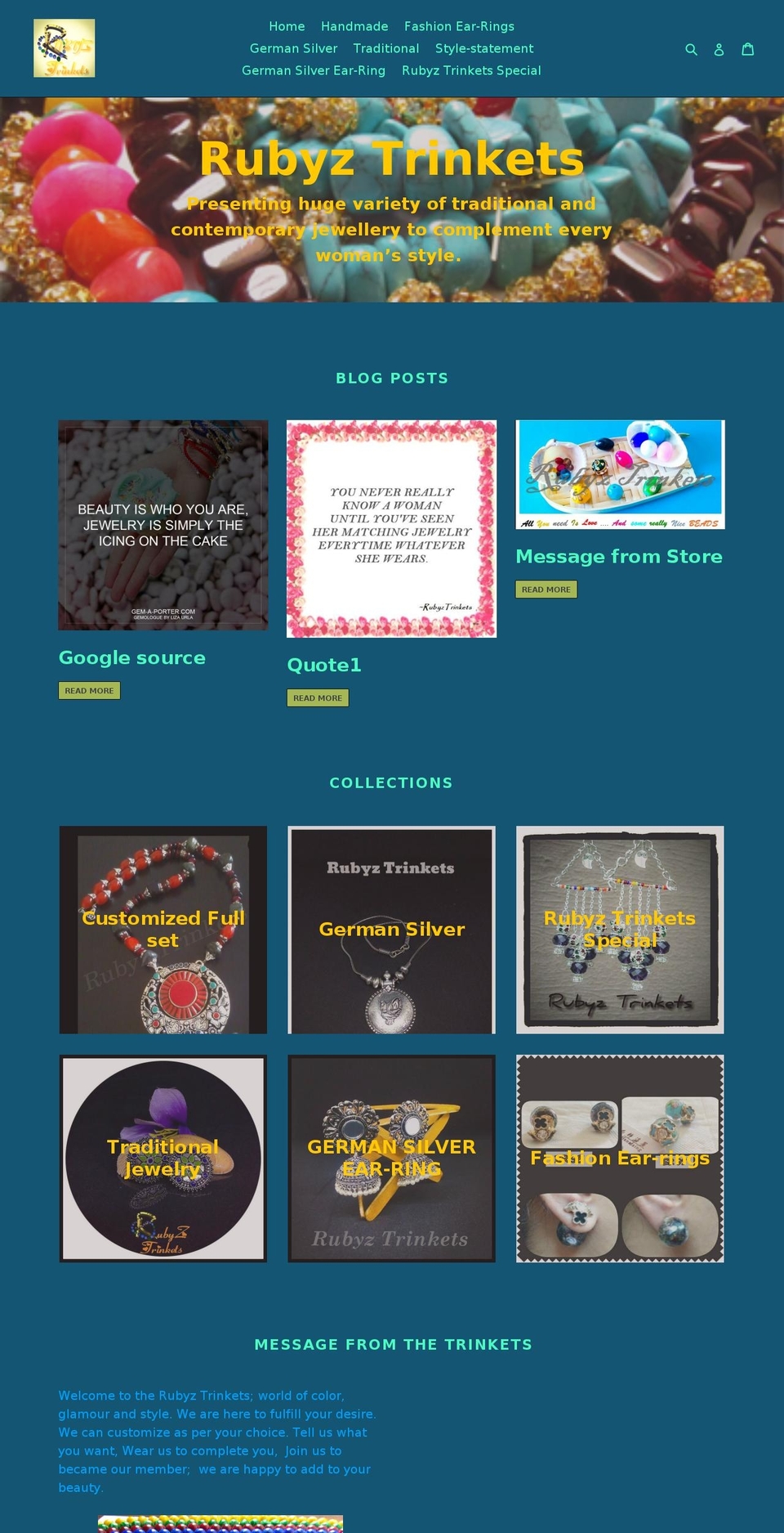 rubyztrinkets.com — Shopify storefront screenshot