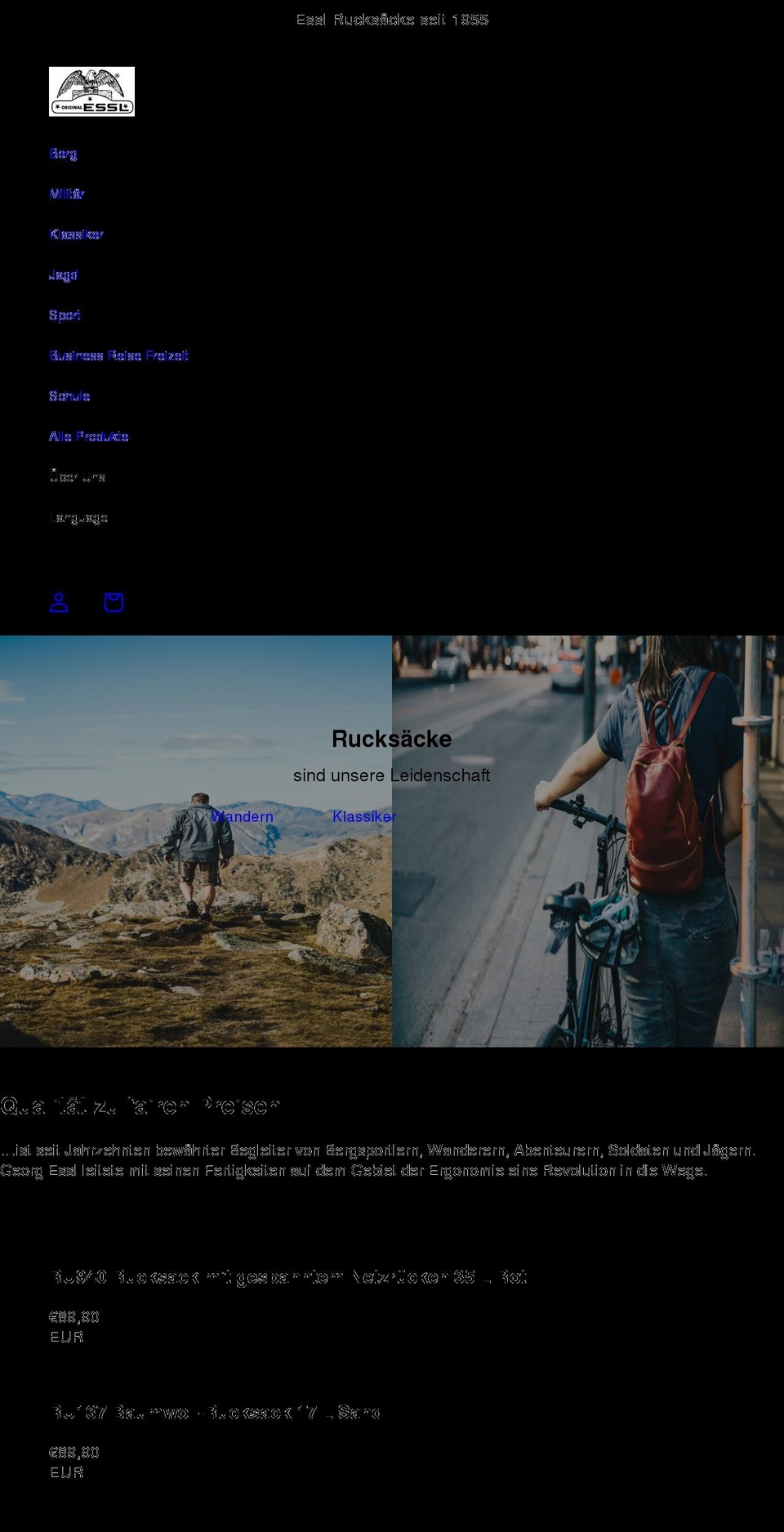 rucksack.at shopify website screenshot