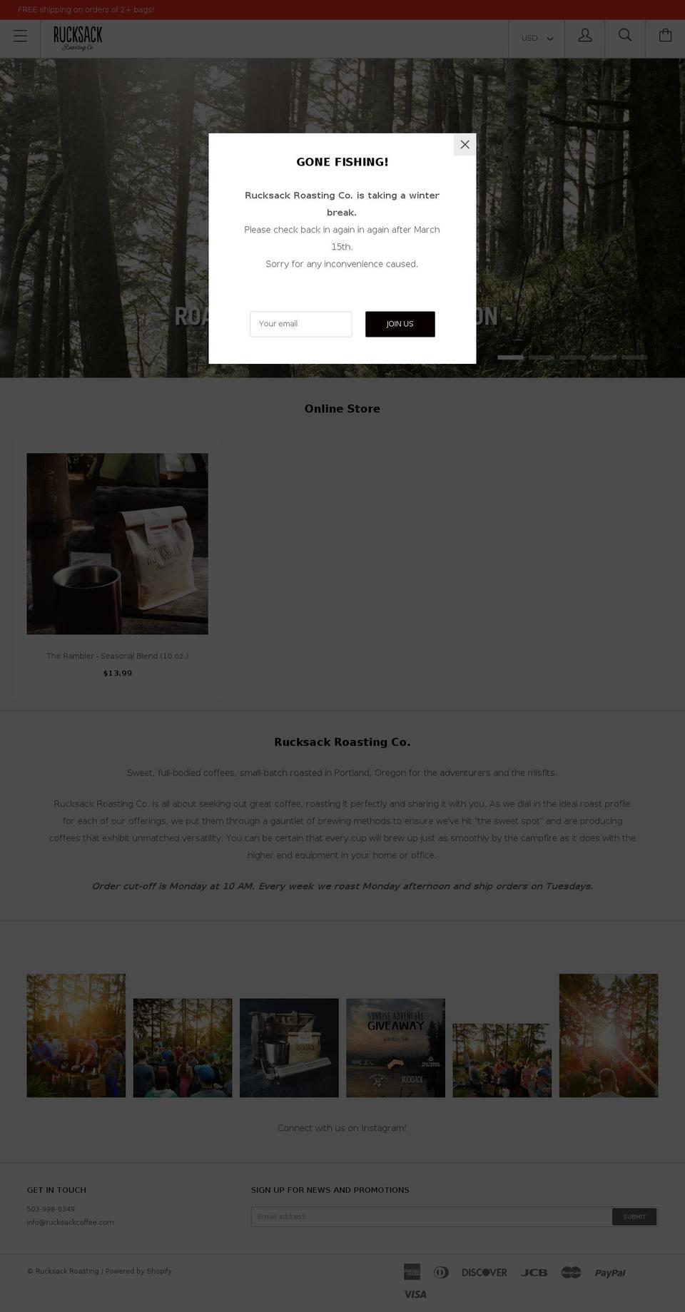 rucksackcoffee.com — Shopify storefront screenshot