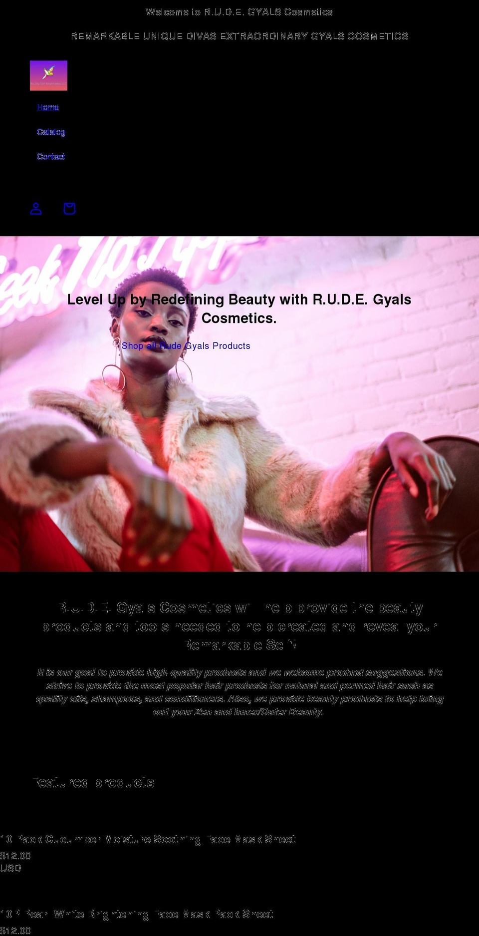 rudegyalscosmetics.com shopify website screenshot