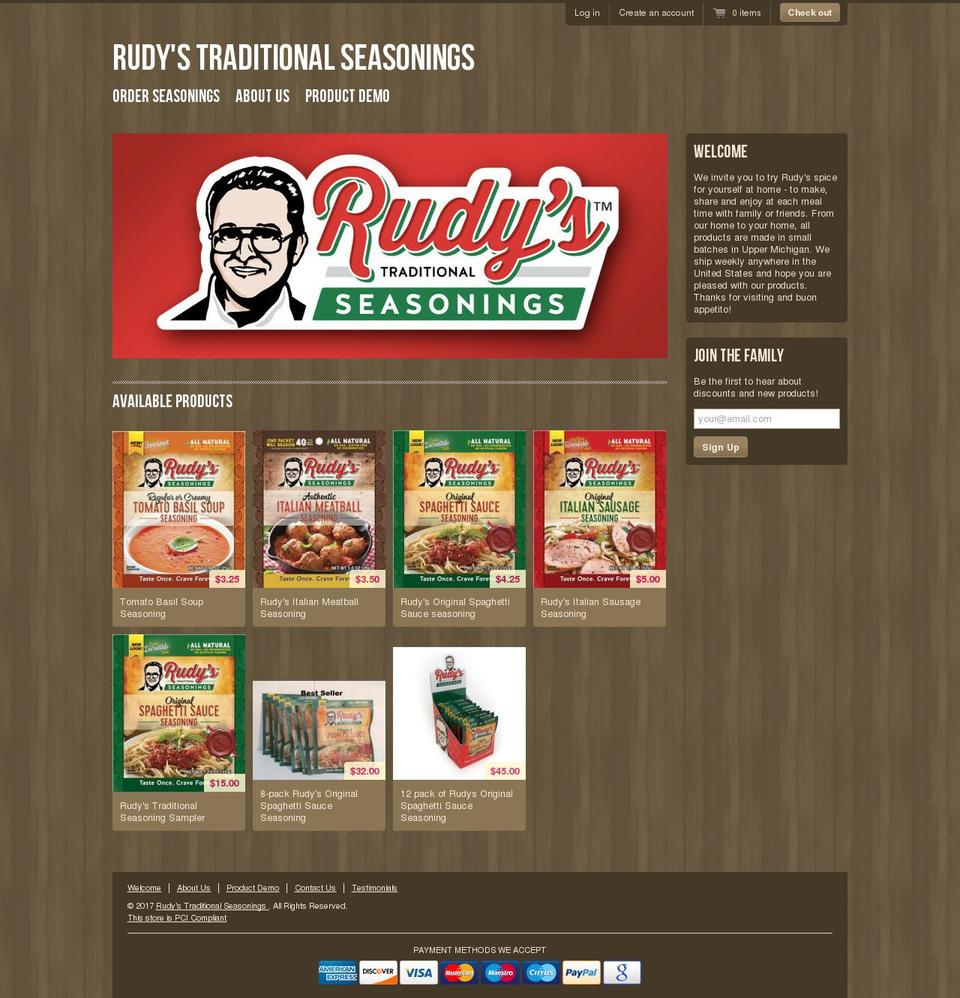 rudysseasonings.com shopify website screenshot